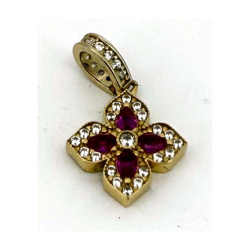 Medalla flor roja de oro 18k